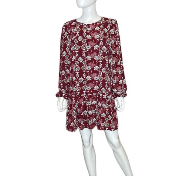 Caslon Floral Print Drop Waist Long Sleeve Dress Burgundy Floral Women’s - Picture 2 of 8